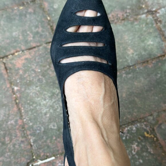 Real black suede sling-back 3" heels with cut-outs  Sz 6 - Picture 2 of 10